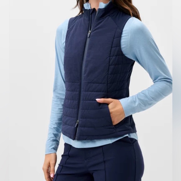 johnnie-O Navy Victoria Performance Mixed Media Vest XL NWT - Picture 2 of 15